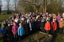 Children from Stanton Primary School in their new memorial garden   Picture: SARAH LUCY BROWN