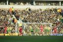 Action from the Norwich City vs Liverpool match at Carrow Road on February 5, 1994.