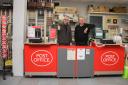 Bill Bulstrode and Roger Tipp inside the newly reopened Framlingham Post Office.