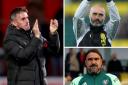 Clockwise from left: Kieran McKenna's Ipswich Town, Enzo Maresca's Leicester City and Daniel Farke's Leeds United are the three favourites for automatic promotion from the Championship