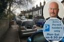 Caernarvon Road in Norwich will be added to a controlled parking zone. Inset: Norfolk county councillor Graham Plant