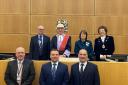 Attending the swearing in ceremony,  back row: Malcom Hogarth, Suffolk Bench Chair; Judge Martyn Levett; Lady Clare, Countess of Euston; High Sheriff of Suffolk, Yvonne Gilchrist-Mason. Front row: Martin O’Brien; Gary Morgan;  Stephen Gallant.