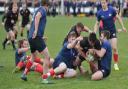 Olly Pickett is held up as he tries to ground what would have been Colchester's equalising try. Picture: PICAXIS PHOTOGRAPHY