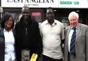 Former Suffolk cricketer Randolph Layne (second from left), who has died aged 81, with fellow former Suffolk star Hercules Grant, his wife Faith, and ex-EADT sports editor Tony Garnett. Picture: ANDY ABBOTT