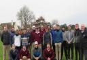 SUFFOLK TRAINING: Back (from left): Keith Preston (county coach), Joe Cardy (county coach and first team captain), Habebul Islam, Paul Waring, Chris Vince, Adam Sheldrake, Ben Sayers (second team captain), Sam Debenham, James Tyler, Alfie Halil, Monty