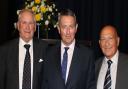 Graham Gooch, centre, at Copdock & OI CC Annual Presentation Evening with club President Ray East, left, and Chairman Keith Cracknell, right. Picture: NICK GARNHAM