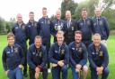 Bury St Edmunds' Hambro winners: Back (from left): Trevor Titcombe, Mike Greener, Dan Smailes, Phil Smailes (team captain, with trophy), SGU president Colin Firmin, Steve Lankester and Malcolm Wyer. Front: Max Adams, Roger Nicholson, Craig Nurse, Ben