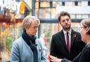 Yvette Cooper and Jack Abbott during the Shadow Home Secretary's visit to Ipswich town centre.