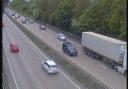 There are delays on the A14 after a crash