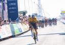 Wout Van Aert crossing the line at last year's Tour of Britain Event in Felixstowe