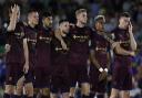 Ipswich Town players, pictured during the penalty shootout defeat at AFC Wimbledon.