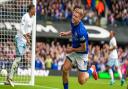 Liam Delap celebrates one of his goals for Ipswich Town in their 2-2 draw with Aston Villa