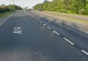 A car collided with the central reservation of the A14 near a Suffolk town.