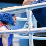 Lowestoft boxer Charley Davison in the flyweight final of the Road to Tokyo European Olympic qualifying event in Paris.