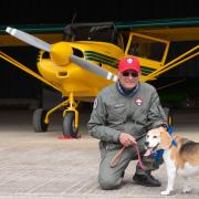 Pilot Robin Smith flies his aircraft alongside his beloved Beagle Steffi.