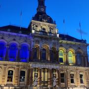 Ipswich Town Hall has been lit in blue and yellow to show solidarity with Ukraine