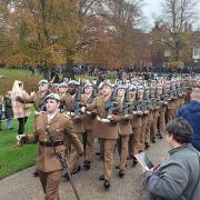 Army Air Corps members from Wattisham Flying Station marching in the Remembrance Sunday procession at Christchurch Park, Ipswich