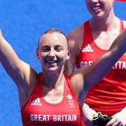 Great Britain's Hannah Martin celebrates winning bronze in the Women's Bronze Medal Match at the Oi Hockey Stadium on the fourteenth day of the Tokyo 2020 Olympic Games in Japan.