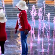 Hinna and Nadia are thrilled with the new fountain on the cornhill     Picture: SARAH LUCY BROWN