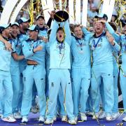 A jubilant England cricket team celebrate winning the ICC World Cup, for the first time in their history. Picture: PA SPORT