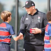 England star Dylan Hartley meets youngsters at the Finborough School rugby festival. Picture: FINBOROUGH SCHOOL