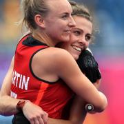 England's Hannah Martin (left) and Anna Toman celebrate victory against India. Picture: PA SPORT