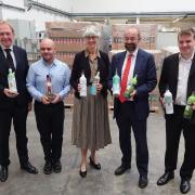 Left to right: Frugalpac CEO Malcolm Waugh, Frugalpac Product Director JP Grogan, Frugalpac Finance Director Lisa Jillett, Minister for International Trade James Duddridge MP, Tom Hunt, Ipswich MP