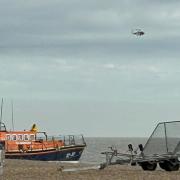 Lifeboats and a Coastguard helicopter were pictured off Aldeburgh on Tuesday