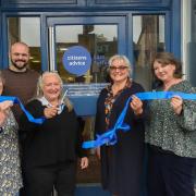 Cllr Ruth Leach cuts the ribbon to launch the new Citizens Advice office in Woodbridge
