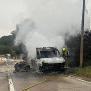 The A11 was closed for more than five hours due to a van fire