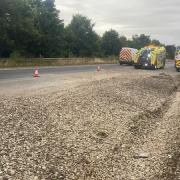 The damage to the central reservation on the A14 has been captured in a photo