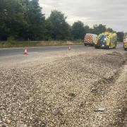 A crash on the A14 near Newmarket has caused significant damage