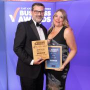 Jon Neal of Suffolk Mind and Emma Proctor King (sponsor – Churchmanor Estates) at the East Anglian Daily Times Business Awards 2024