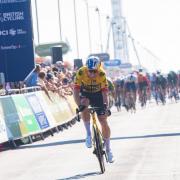 Wout Van Aert crossing the line at last year's Tour of Britain Event in Felixstowe