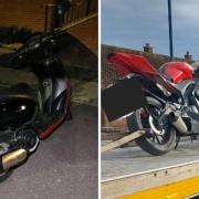 A motorbike and a moped were seized by police in an east Suffolk town this week.