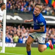 Liam Delap celebrates one of his goals for Ipswich Town in their 2-2 draw with Aston Villa