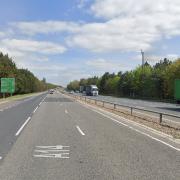 Two lanes closed after two lorries crashed on the A14