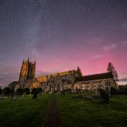 The Northern Lights were captured over Long Melford church