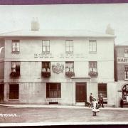 The coat of arms that used to be on the front of the Bull Inn in Woodbridge is being restored