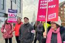 UCU strikers outside the University of Suffolk near the Ipswich Waterfront