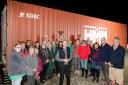 Bishop Mike blesses the container at Christ Church, Felixstowe, which will store goods to provide through its pop-up shop. Photography by Keith Mindham.