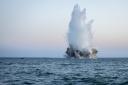 A Second World War German mine is blown up in the Baltic Sea