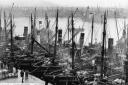 Steam drifters in the harbour in the 1920s.