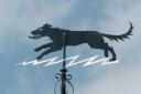 The Black Shuck weather vane in Bungay