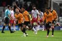 Korey Smith scores the first for Cambridge at Stevenage. Picture: TGS PHOTO