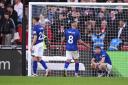 Ipswich Town players react after Brentford's late winner on Saturday