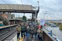 Farmers gathered at Stowmarket station where they were taking the train to London to take part in a mass rally today