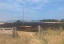 The scene of the fire at Carlton Marshes in Lowestoft on Wednesday evening.