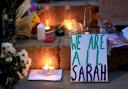 Candles, messages and flowers left on the steps of the Parkinson Building at the University of Leeds in West Yorkshire, during a Reclaim These Streets vigil for Sarah Everard