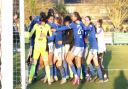 Ipswich Town Women celebrate winning on penalties against Southampton